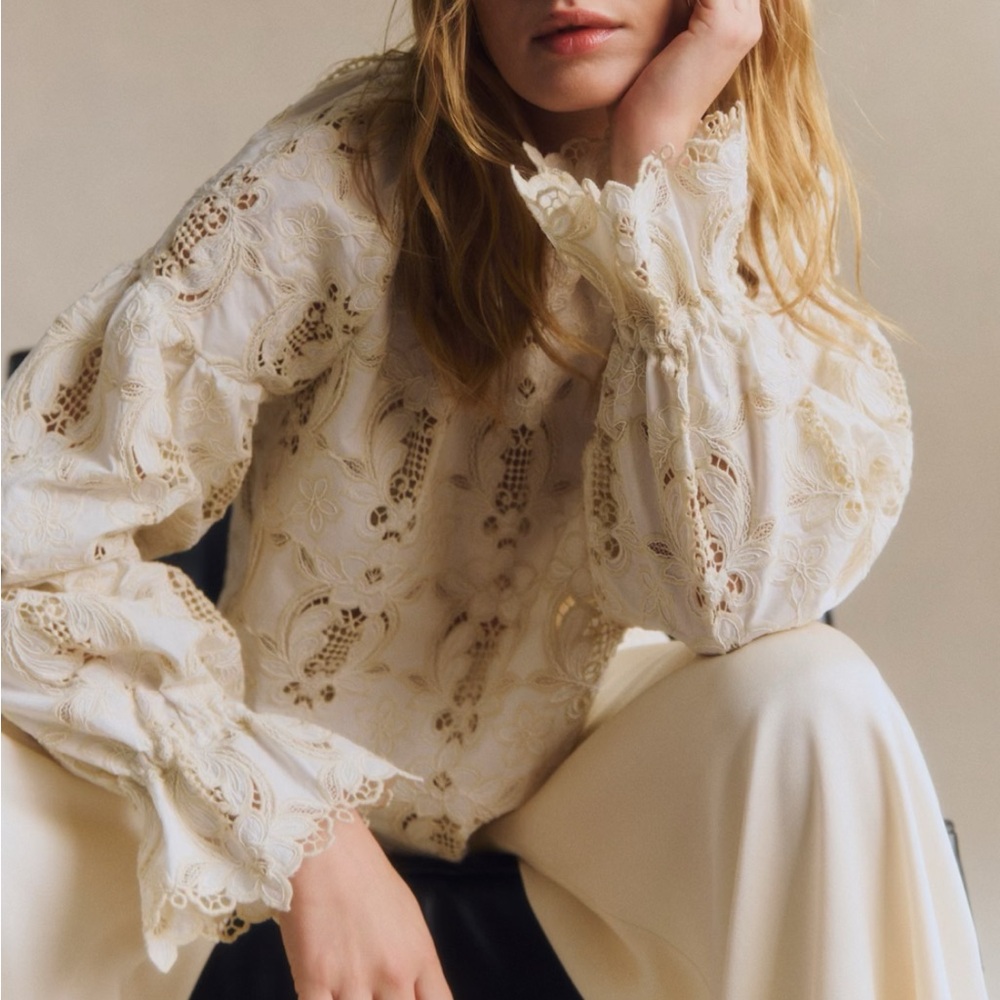 Sezane Aly Blouse Ecru Lace - Size 12